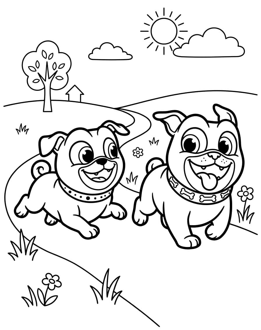 Kolorowanka Narysuj Bingo i Rolly w akcji bezpłatny wydruku prosty