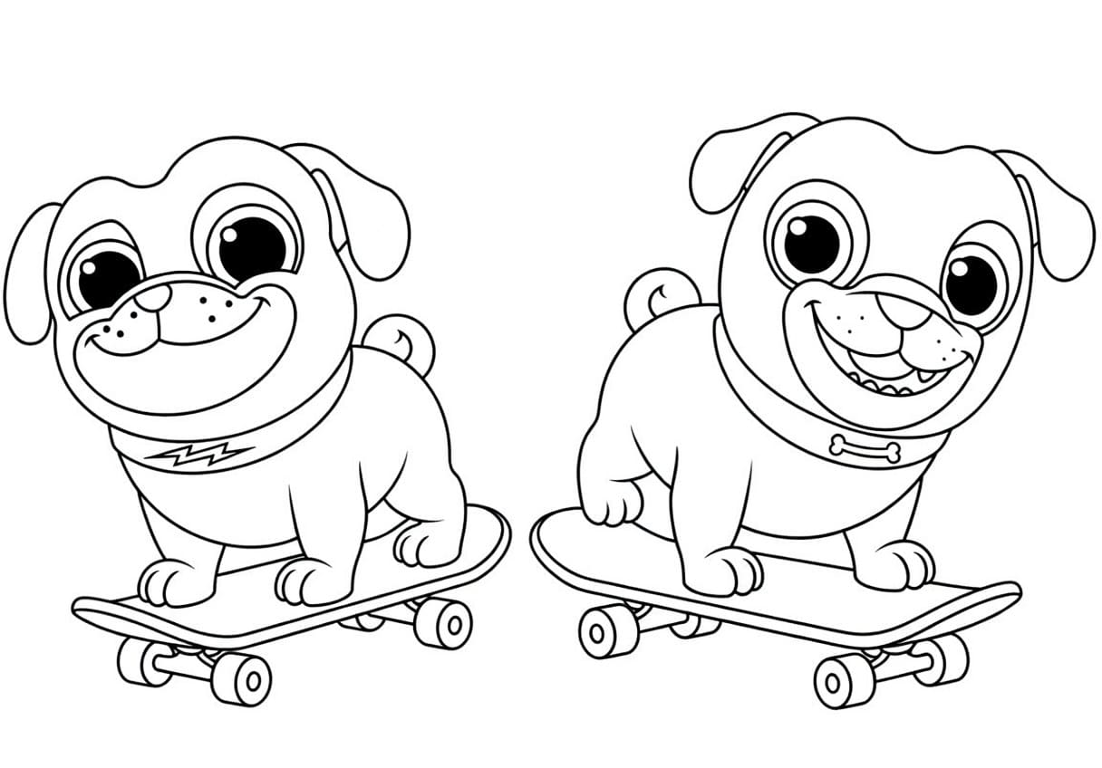 Kolorowanka Narysuj Bingo i Rolly w akcji bezpłatny wydruku