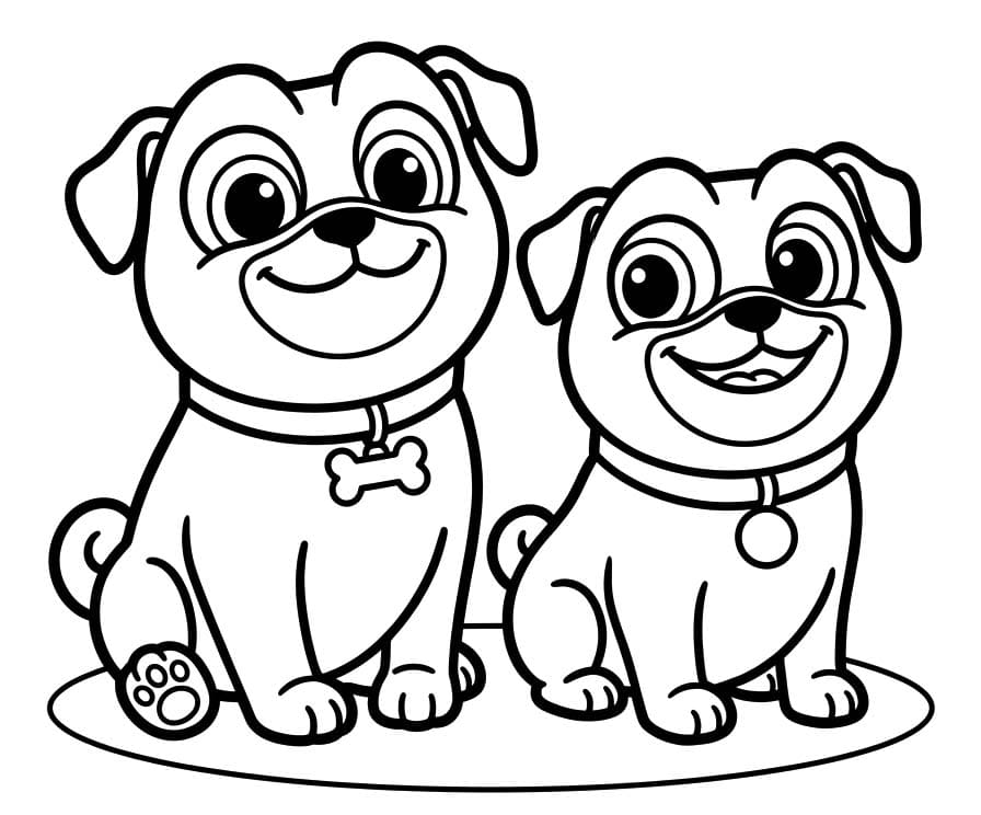 Kolorowanka Narysuj Bingo i Rolly w akcji bezpłatny