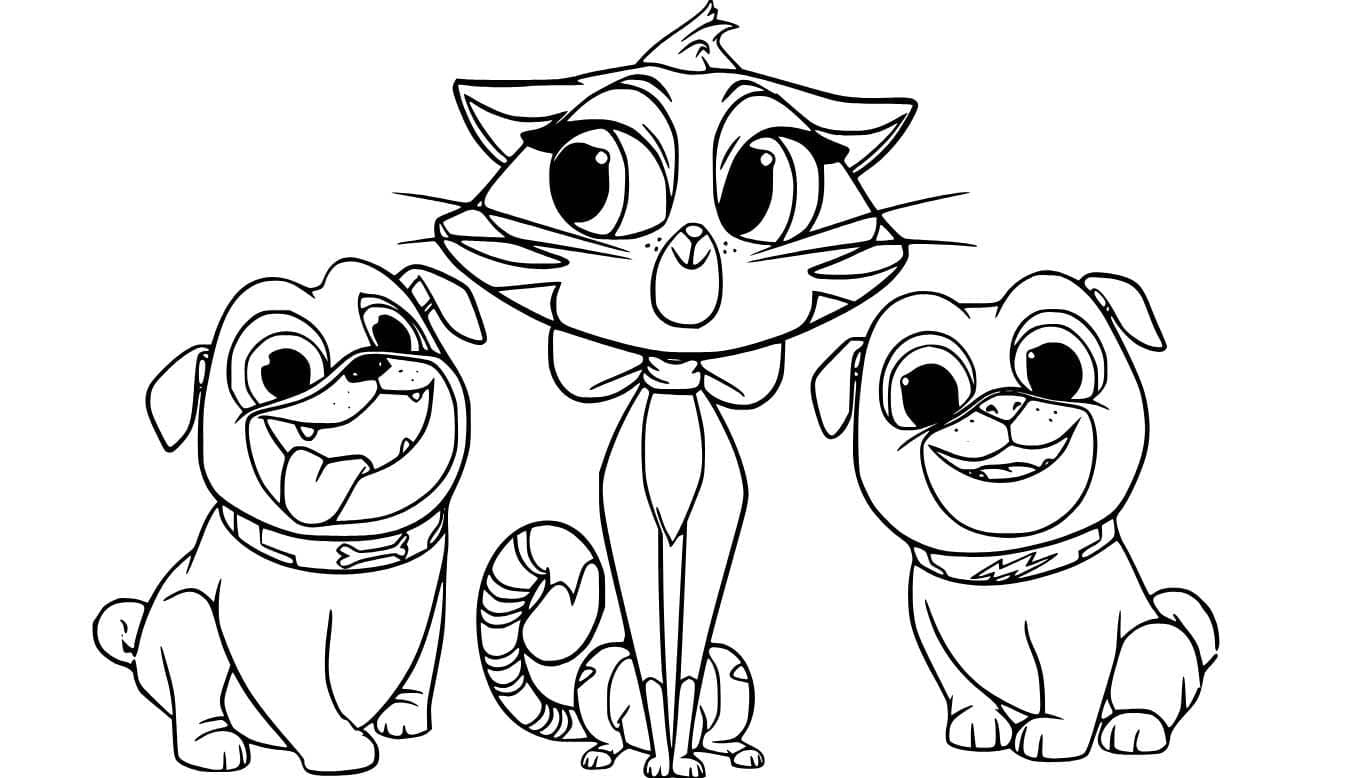 Kolorowanka Narysuj Bingo i Rolly w akcji wydruku łatwy