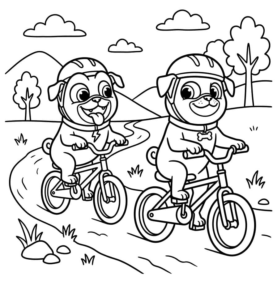 Kolorowanka Narysuj Bingo i Rolly w akcji wydruku prosty