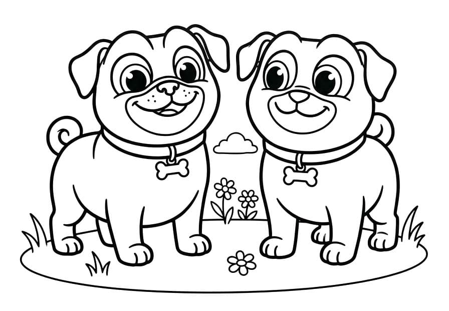 Kolorowanka Narysuj Bingo i Rolly w akcji wydruku