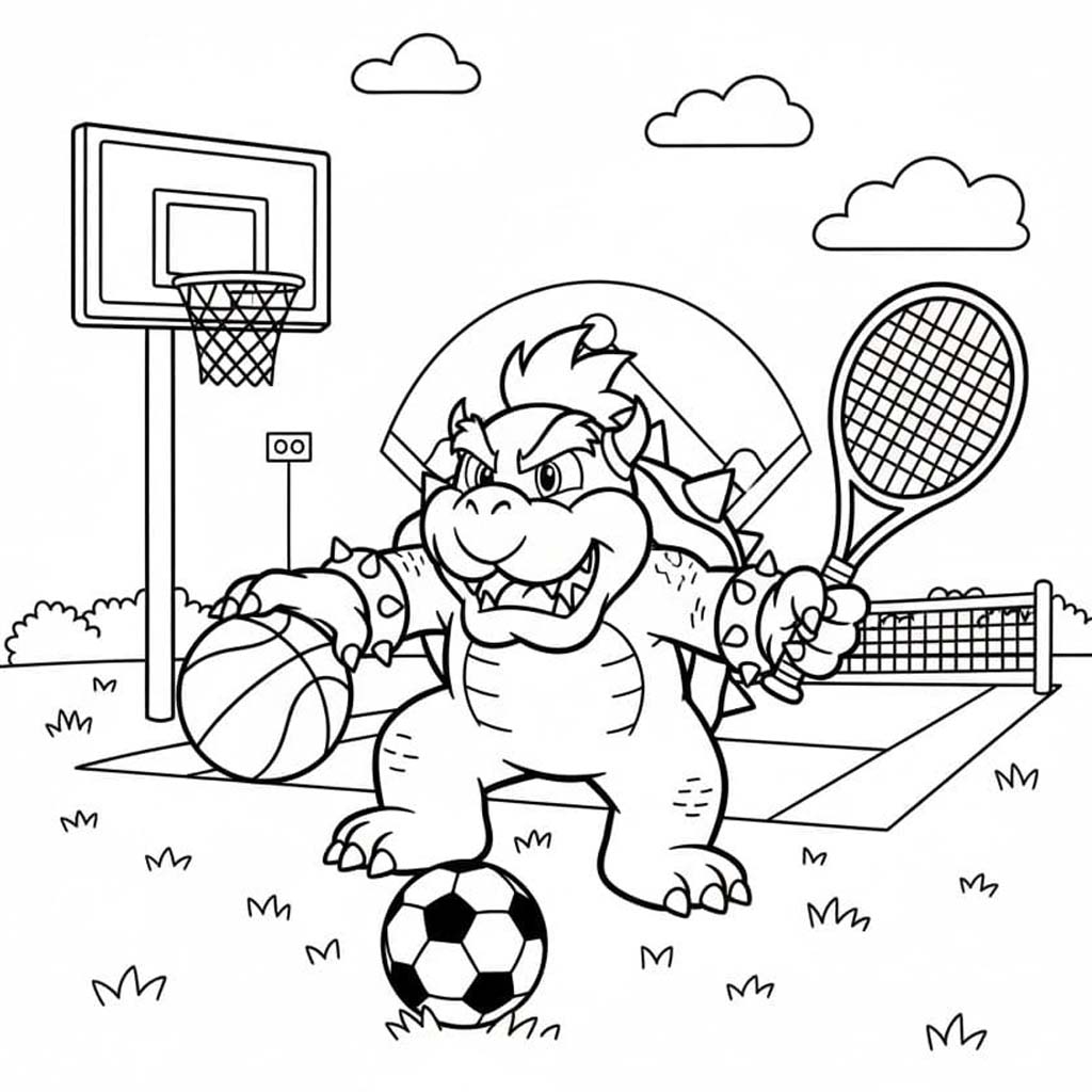 Kolorowanka Narysuj Bowser wydruku łatwy