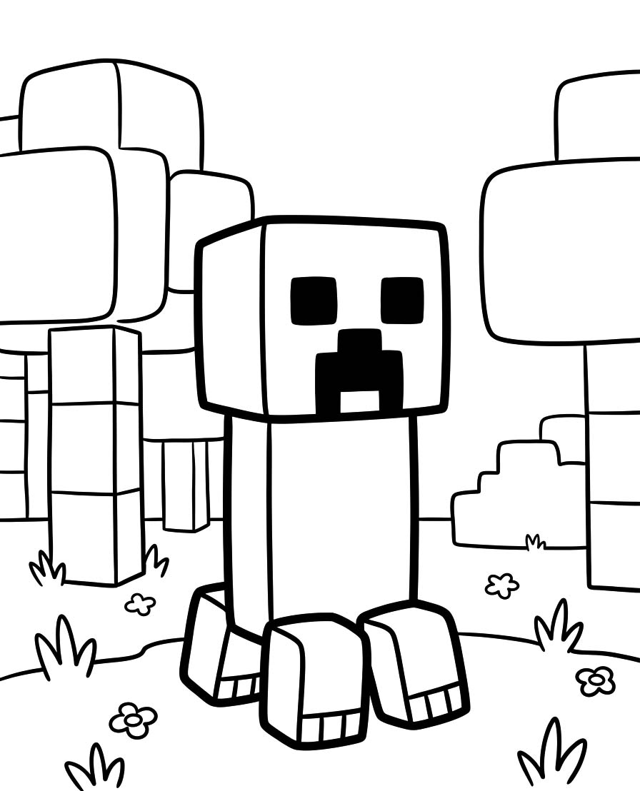 Kolorowanka Narysuj Creeper wydruku prosty