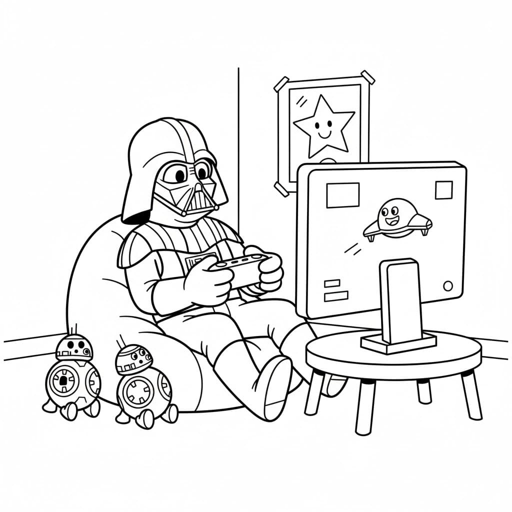 Kolorowanka Narysuj Darth Vader wydruku łatwy