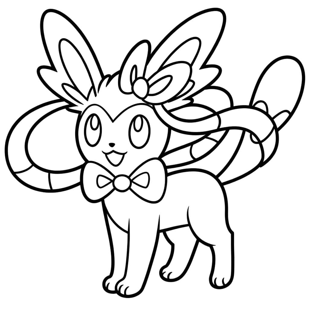 Kolorowanka Narysuj Pokemon Sylveon bezpłatny łatwy