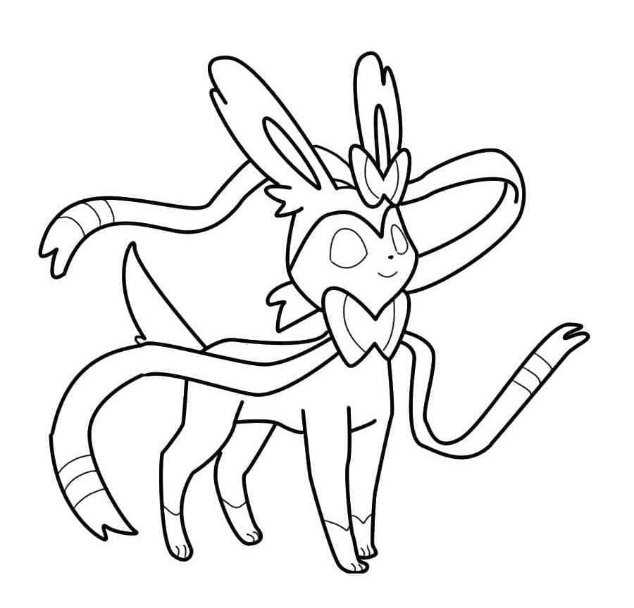 Kolorowanka Narysuj Pokemon Sylveon bezpłatny wydruku łatwy