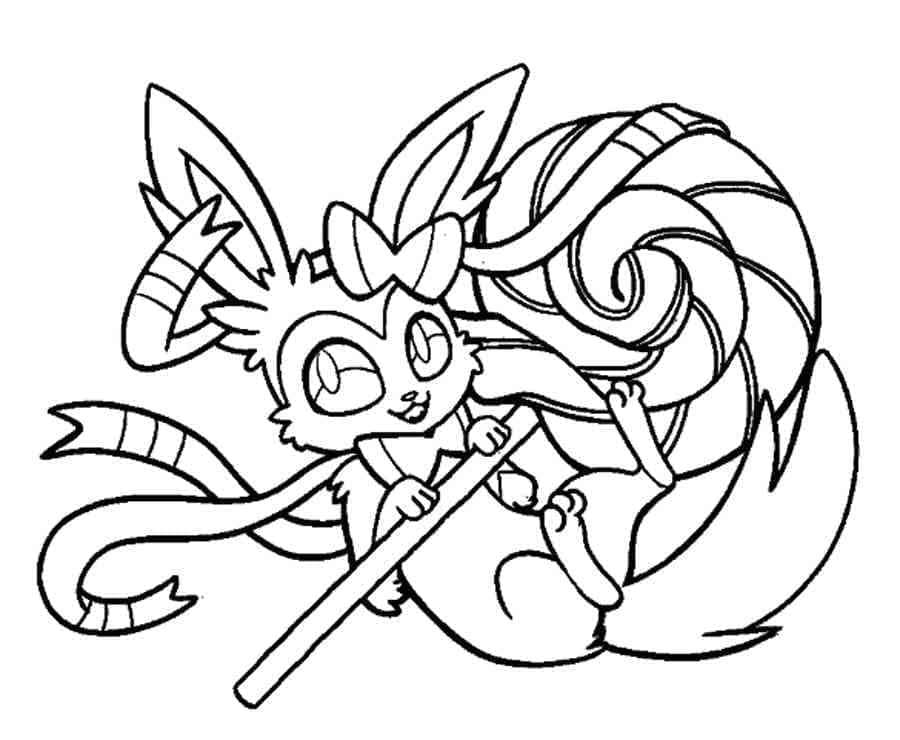 Kolorowanka Narysuj Pokemon Sylveon bezpłatny wydruku prosty