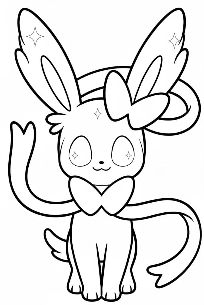 Kolorowanka Narysuj Pokemon Sylveon prosty