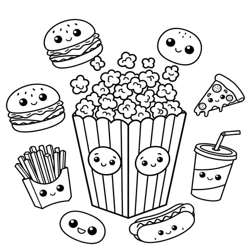 Kolorowanka Narysuj Prażona Kukurydza prosty