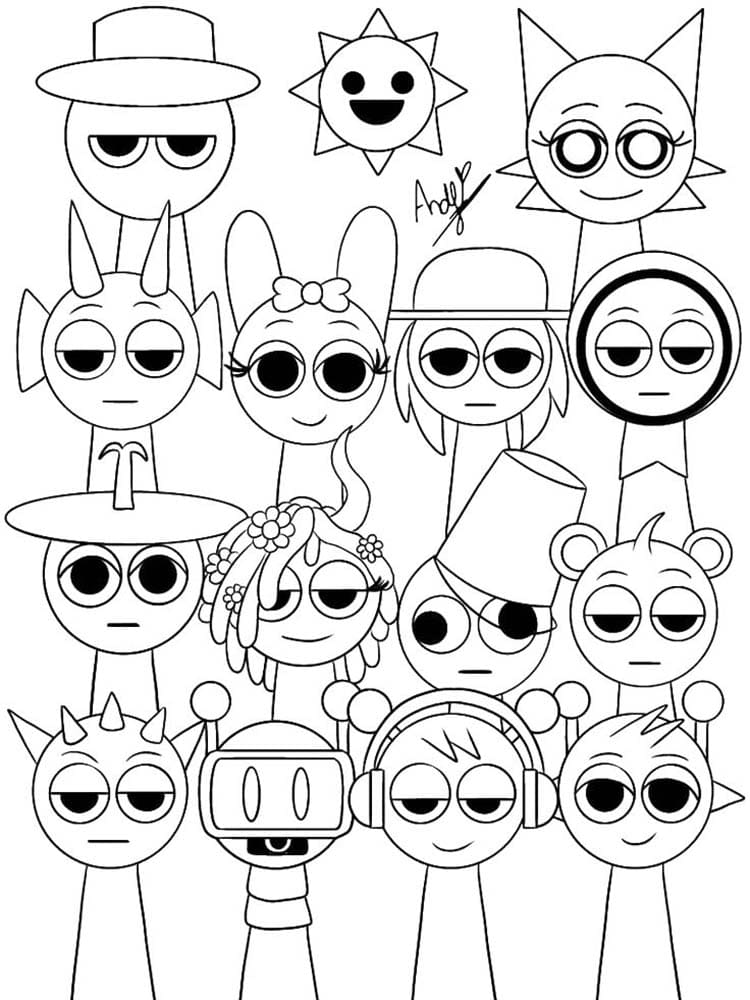 Kolorowanka Narysuj Sprunki bezpłatny wydruku łatwy