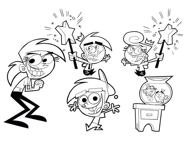 Kolorowanka Narysuj Wróżkowie Chrzestni bezpłatny wydruku łatwy