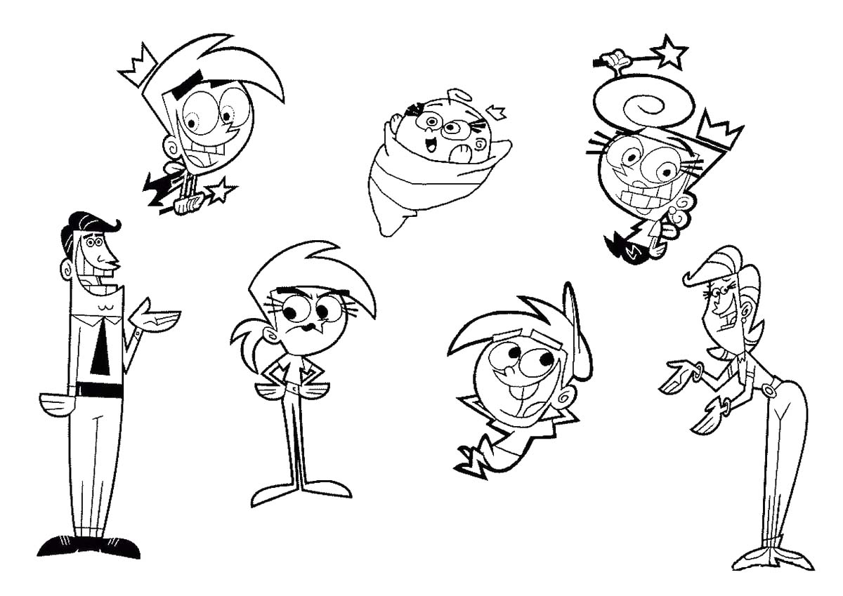 Kolorowanka Narysuj Wróżkowie Chrzestni bezpłatny wydruku prosty