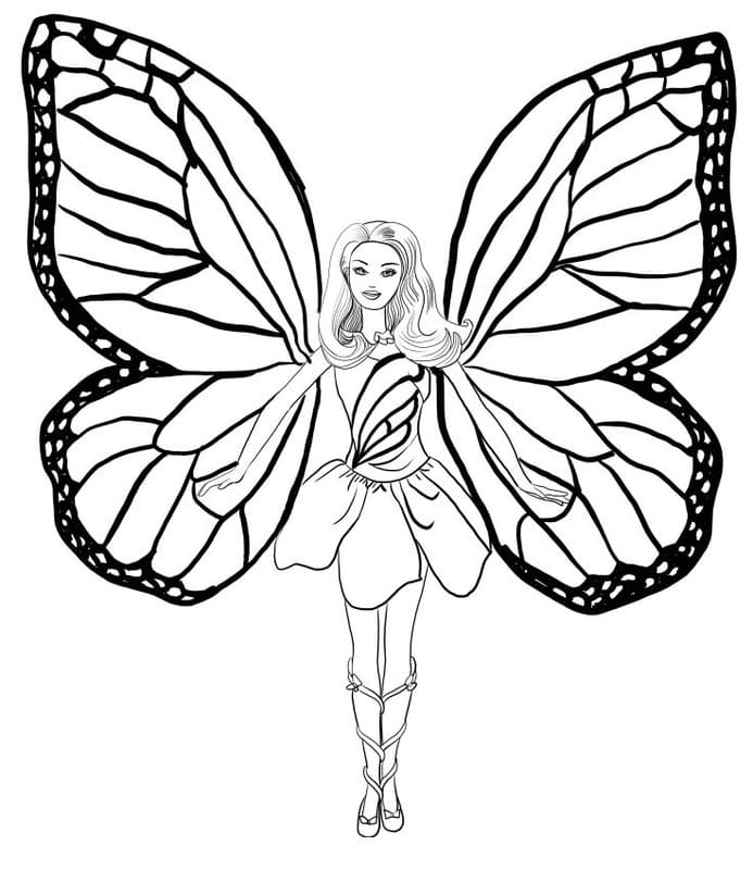 Kolorowanka Narysuj Barbie Mariposa łatwy