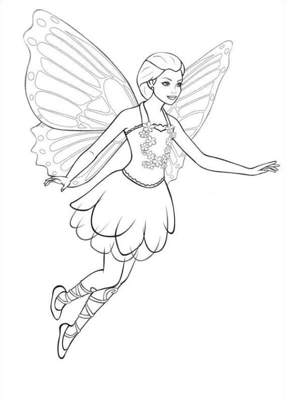 Kolorowanka Narysuj Barbie Mariposa prosty