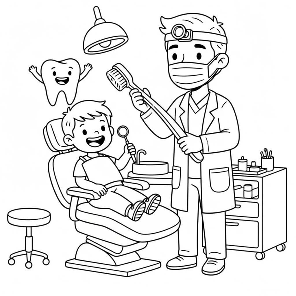 Kolorowanka Narysuj Dentysta dla dzieci