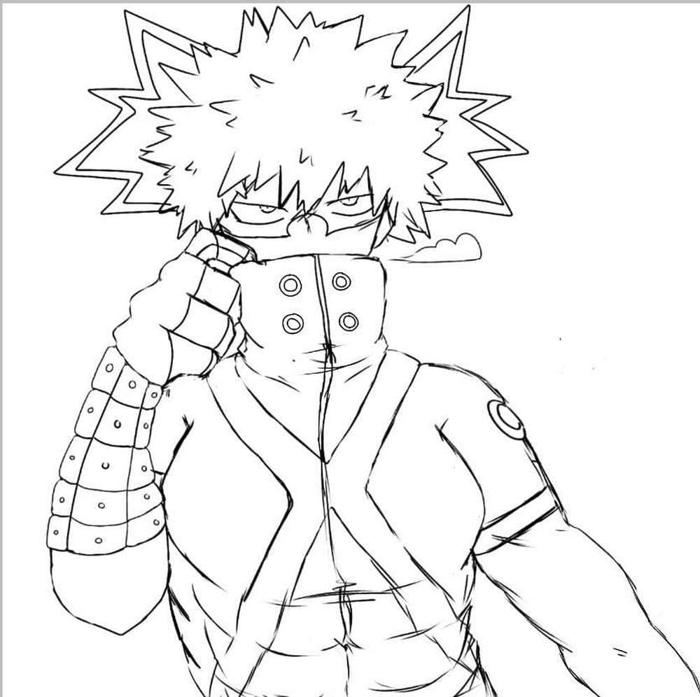 Kolorowanka Narysuj Katsuki Bakugo bezpłatny wydruku prosty