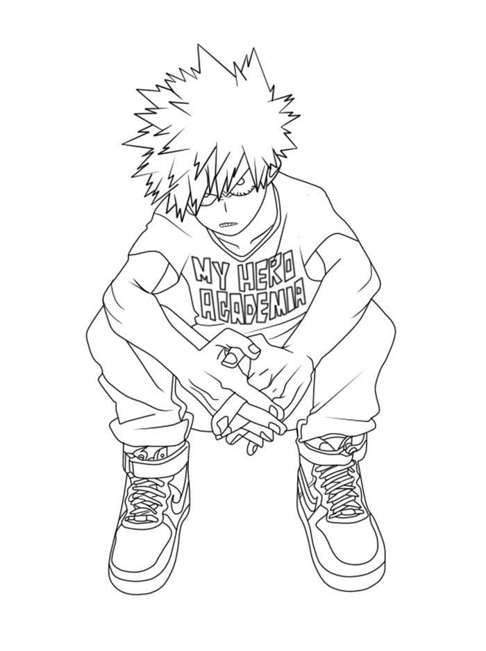 Kolorowanka Narysuj Katsuki Bakugo dla dzieci