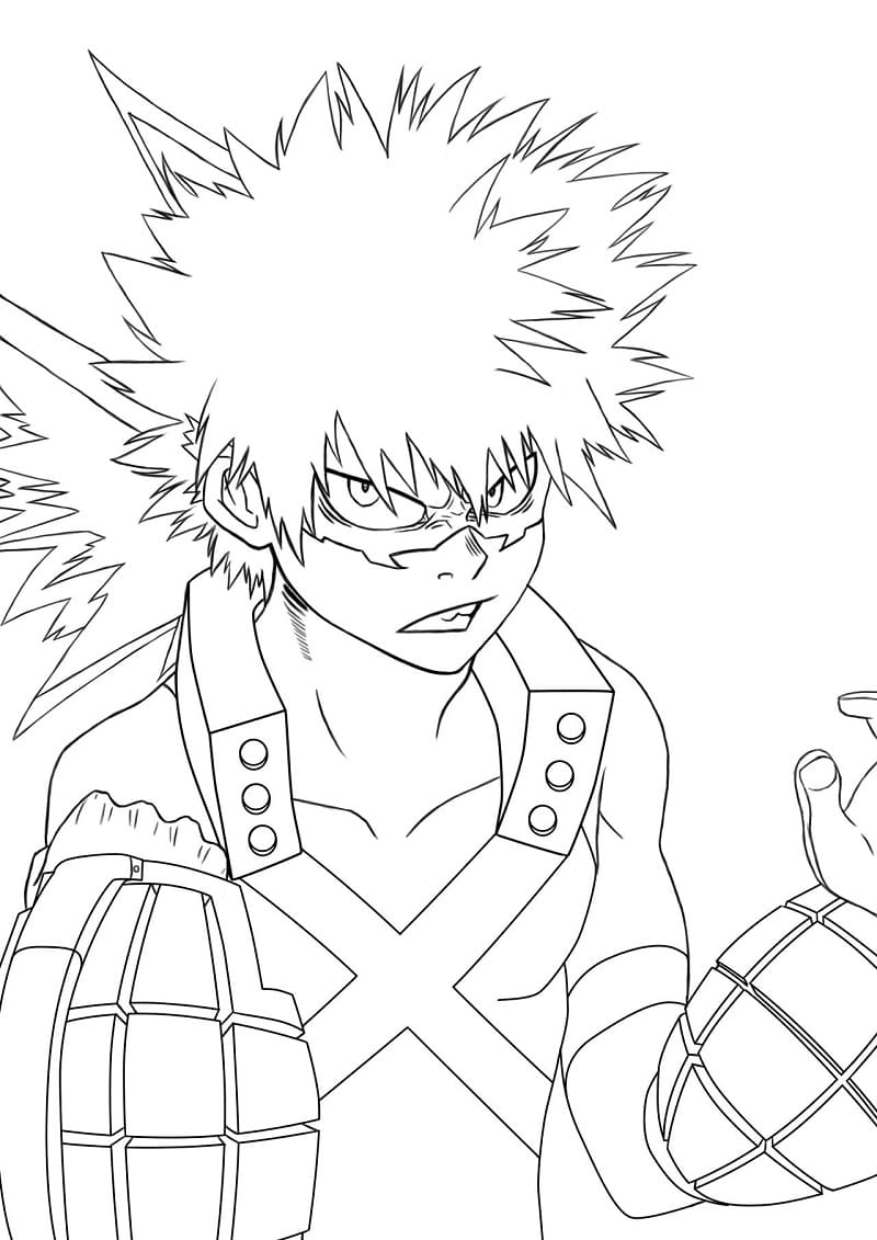 Kolorowanka Narysuj Katsuki Bakugo wydruku dla dzieci