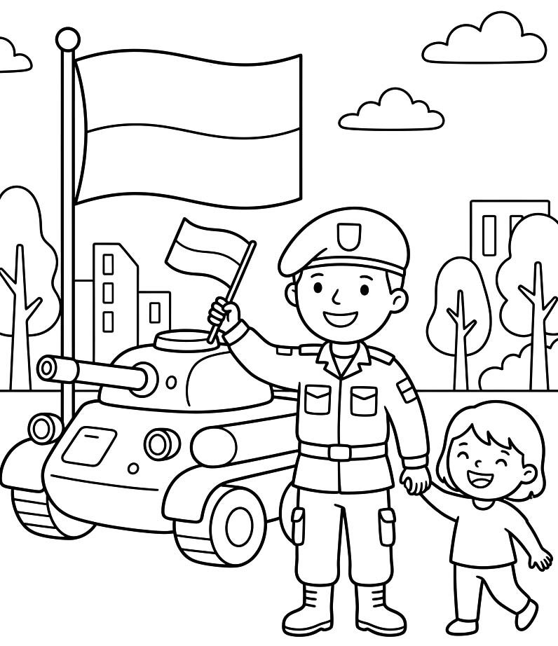 Kolorowanka Narysuj Święto Wojska Polskiego bezpłatny dla dzieci