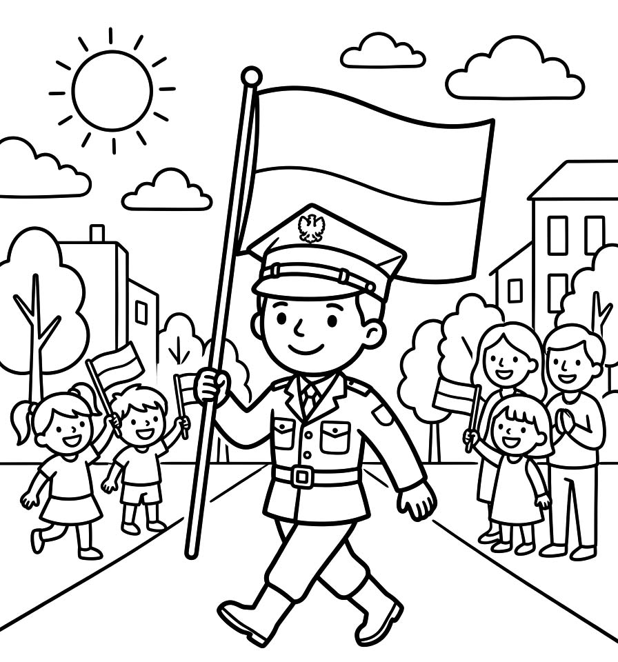 Kolorowanka Narysuj Święto Wojska Polskiego bezpłatny łatwy