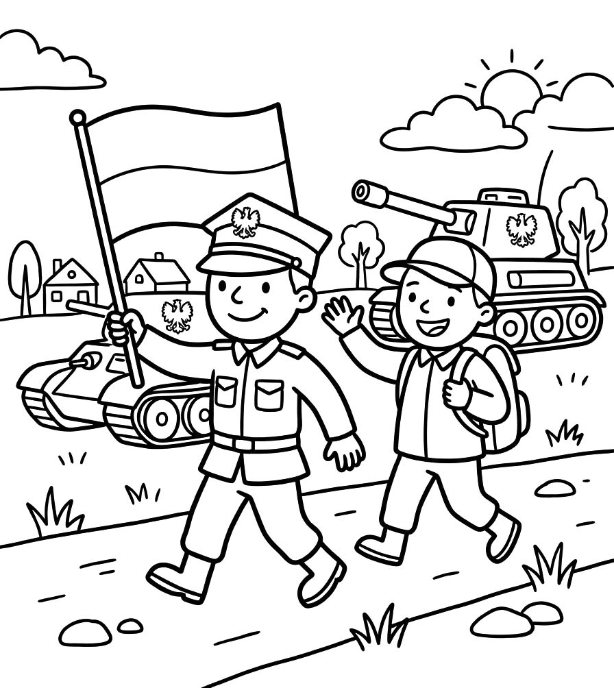 Kolorowanka Narysuj Święto Wojska Polskiego wydruku prosty