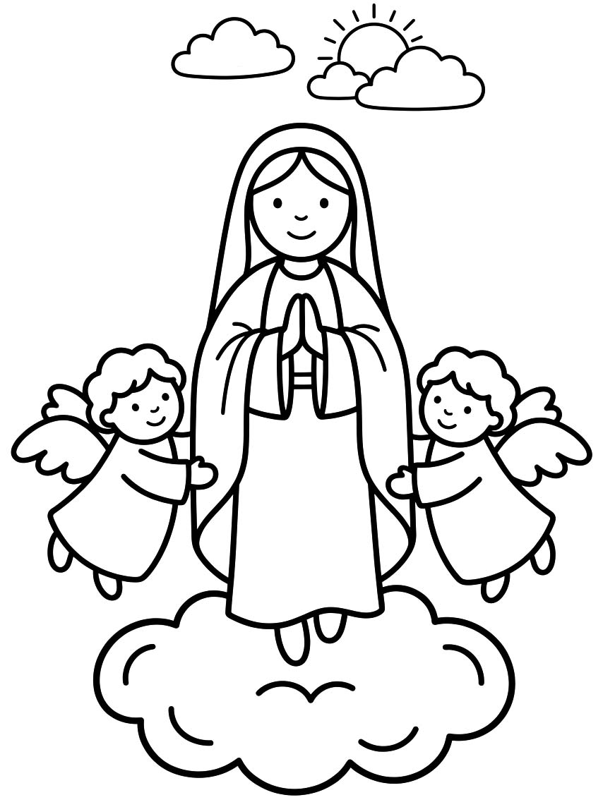 Kolorowanka Narysuj Wniebowzięcie Najświętszej Maryi Panny bezpłatny dla dzieci