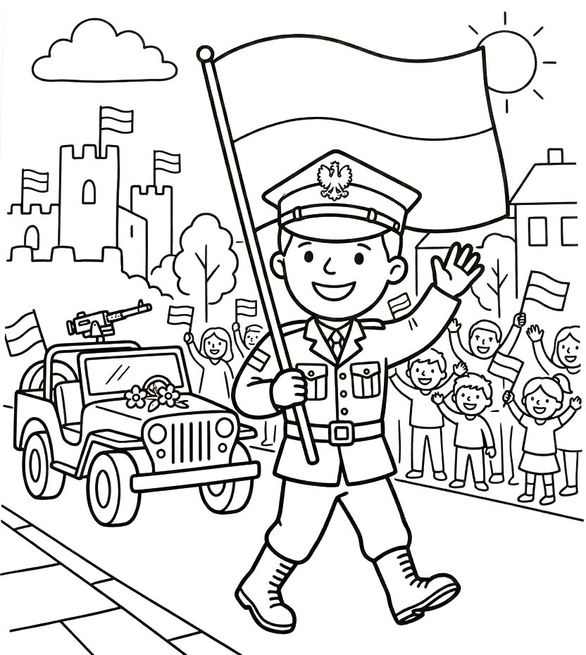 Kolorowanka Obraz Święto Wojska Polskiego bezpłatny wydruku