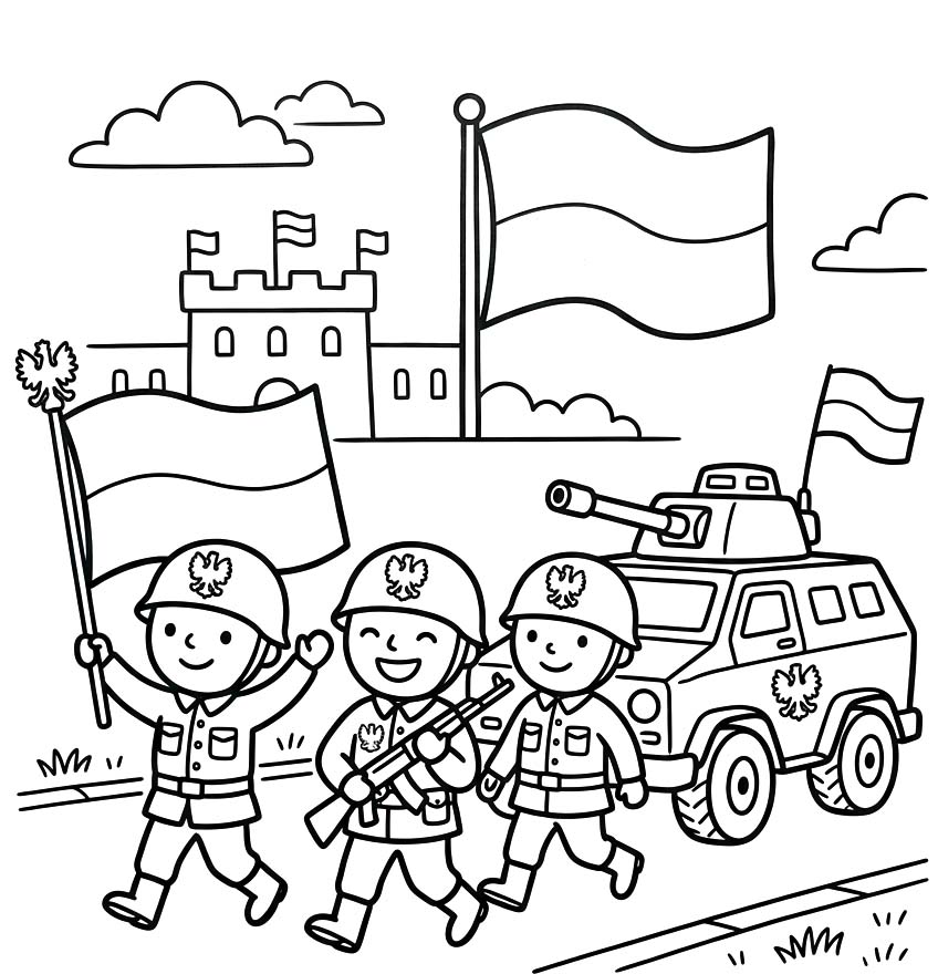 Kolorowanka Obraz Święto Wojska Polskiego wydruku
