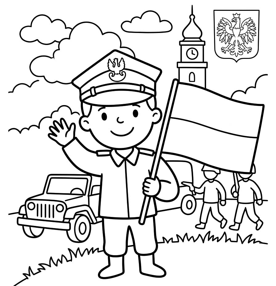Kolorowanka Święto Wojska Polskiego bezpłatny wydruku podstawowy