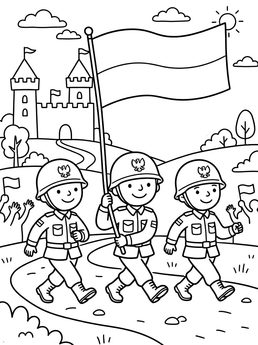 Kolorowanka Święto Wojska Polskiego bezpłatny wydruku prosty