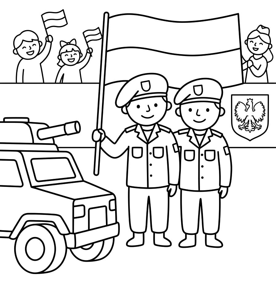 Kolorowanka Święto Wojska Polskiego wydruku dla dzieci