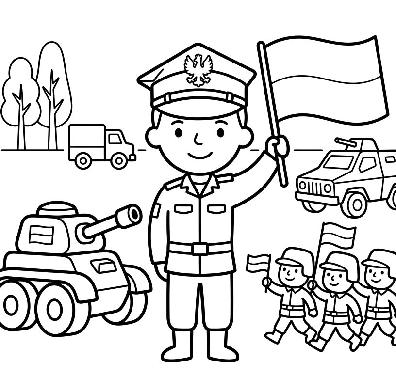 Kolorowanka Święto Wojska Polskiego wydruku łatwy