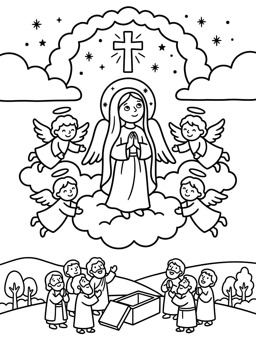 Kolorowanka Wniebowzięcie Najświętszej Maryi Panny bezpłatny podstawowy