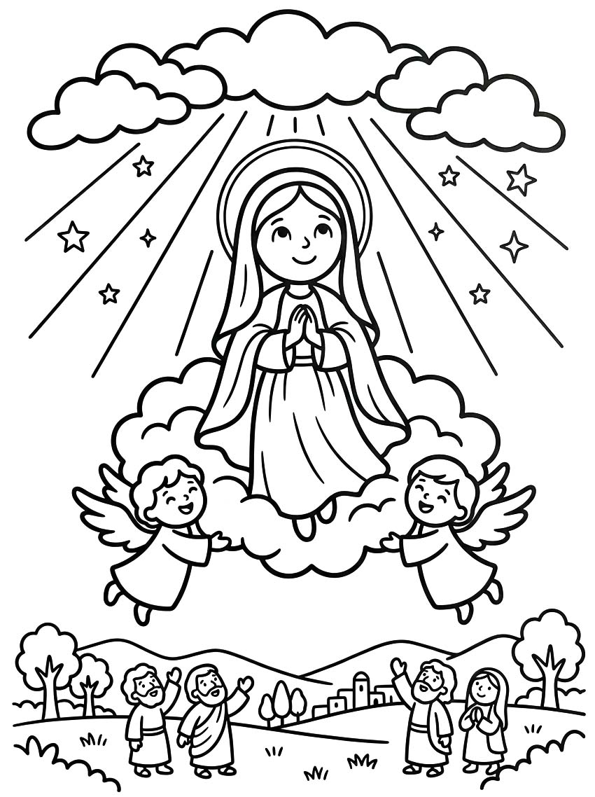 Kolorowanka Wniebowzięcie Najświętszej Maryi Panny bezpłatny
