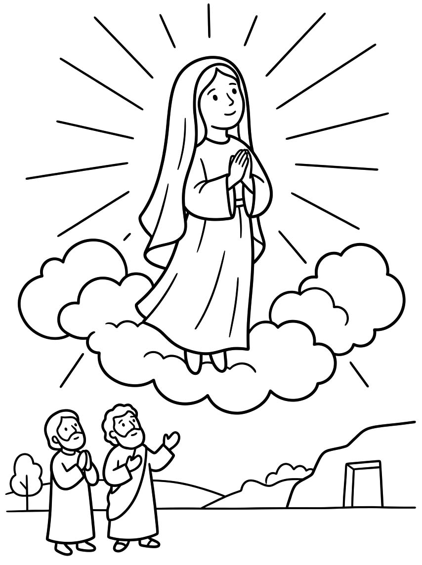 Kolorowanka Wniebowzięcie Najświętszej Maryi Panny dla dzieci