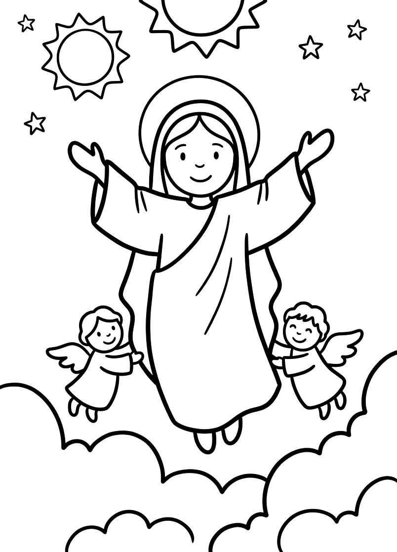 Kolorowanka Wniebowzięcie Najświętszej Maryi Panny łatwy