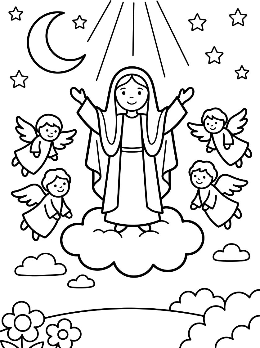 Kolorowanka Wniebowzięcie Najświętszej Maryi Panny wydruku łatwy