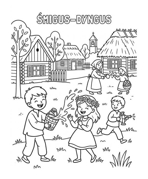 Kolorowanka Narysuj Śmigus-Dyngus prosty