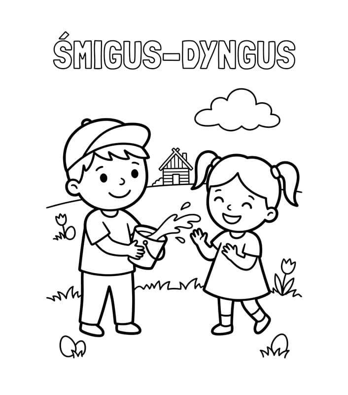 Kolorowanka Śmigus-Dyngus bezpłatny wydruku prosty