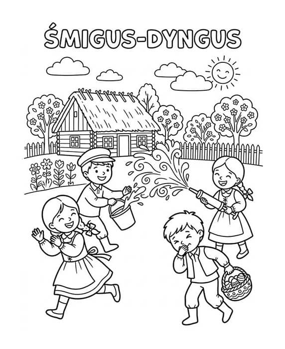Kolorowanka Śmigus-Dyngus bezpłatny wydruku