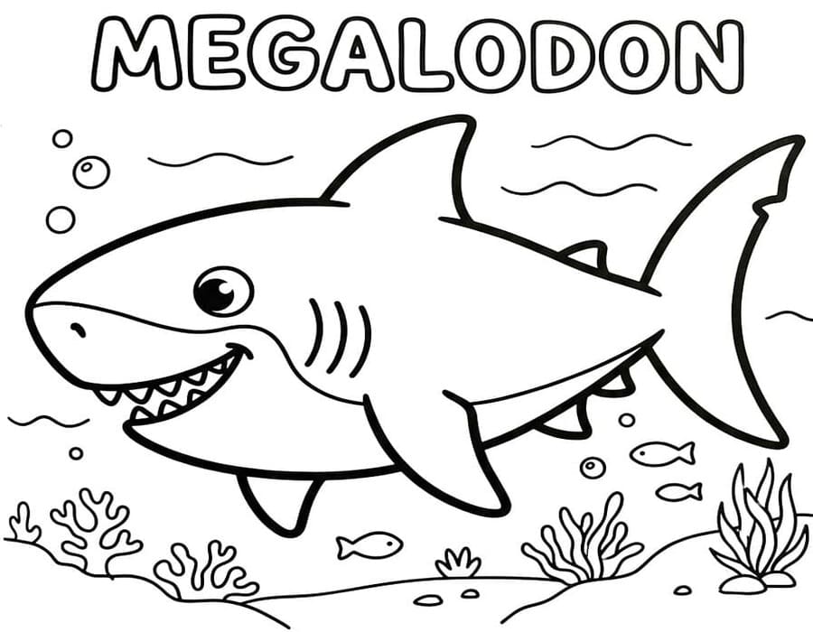 Kolorowanka Megalodon wydruku dla dzieci