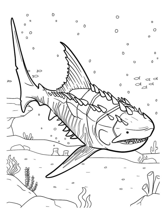 Kolorowanka Narysuj Megalodon prosty