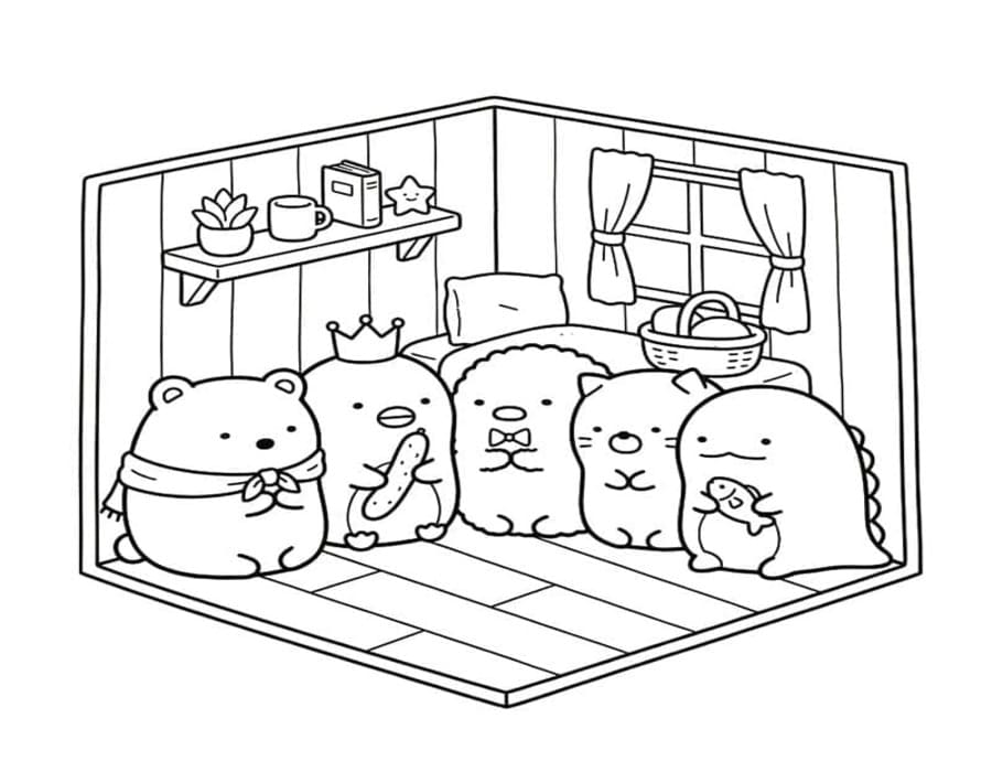 Kolorowanka Narysuj Sumikko Gurashi dla dzieci