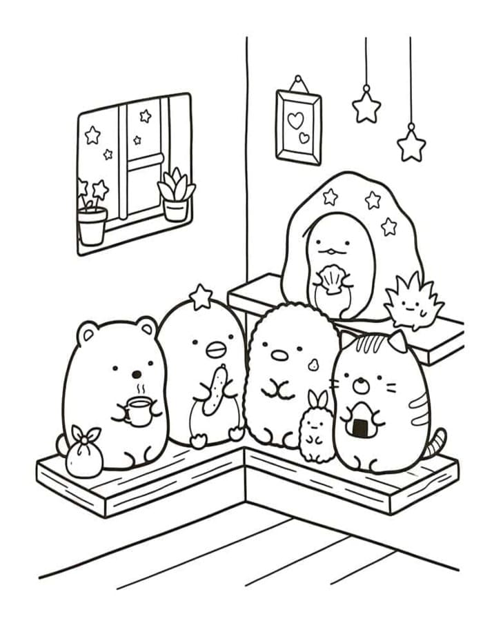 Kolorowanka Narysuj Sumikko Gurashi wydruku dla dzieci