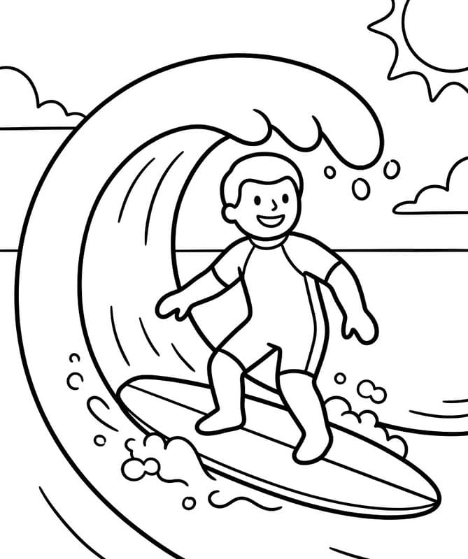 Kolorowanka Narysuj Surfing bezpłatny prosty