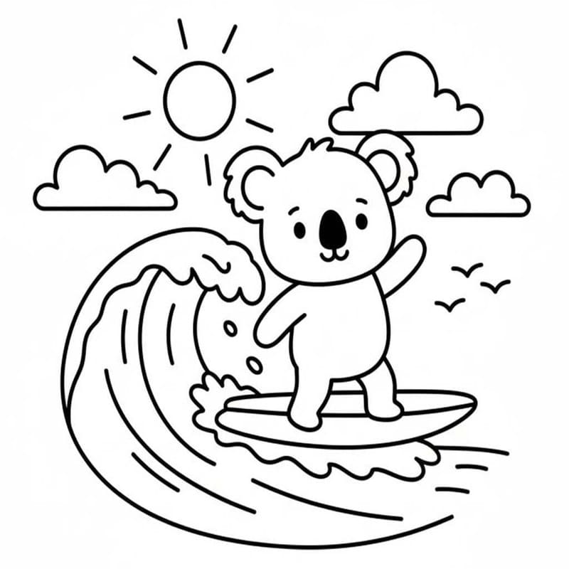 Kolorowanka Narysuj Surfing wydruku łatwy