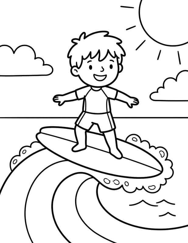 Kolorowanka Narysuj Surfing wydruku podstawowy