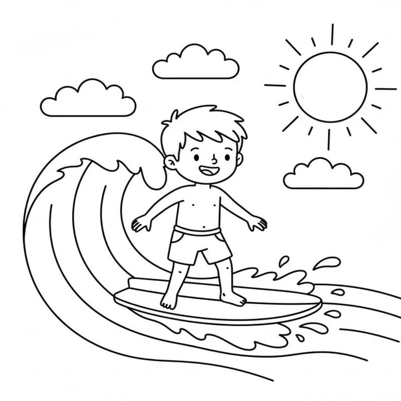 Kolorowanka Narysuj Surfing wydruku prosty
