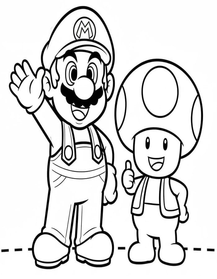 Kolorowanka Narysuj Toad Mario bezpłatny wydruku podstawowy